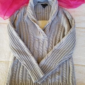 Style & Co Grey Sweater, Cozy V Neck with white lace